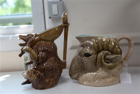 Two French majolica animal shaped jugs, late 19th century, 26.5cm